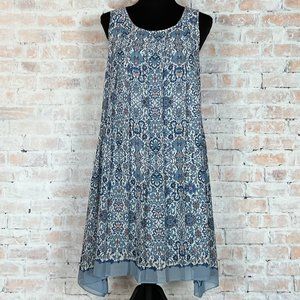 Max Studio Blue Pink Paisley Sleeveless Shift Handkerchief Hem Tent Dress